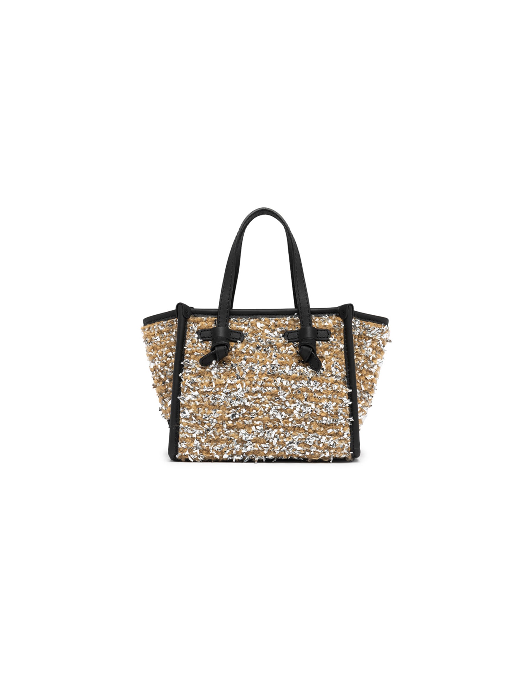 Kleine, schwarz/sandfarbene Tasche mit Lurexpelz